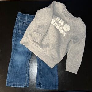 All Smiles Grey Sweatshirt and Blue Jeans Set